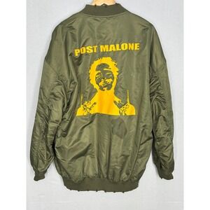 36.5 MA-1 Flight Jacket Mens Olive Green Post Malone Logo Full Zip Long Sleeve